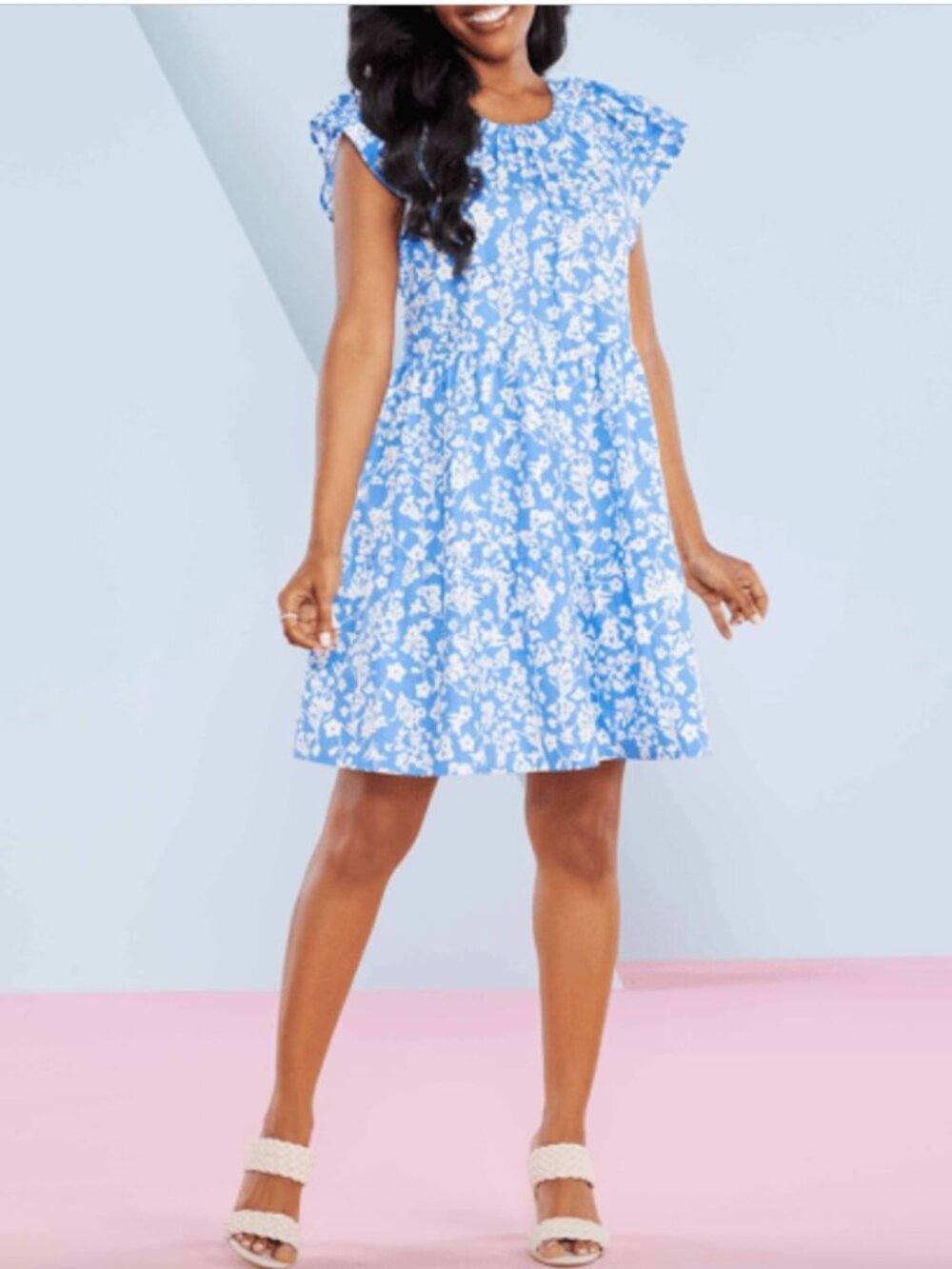 Mudpie Rachel tiered blue flora dress, 100% cotton, Size M